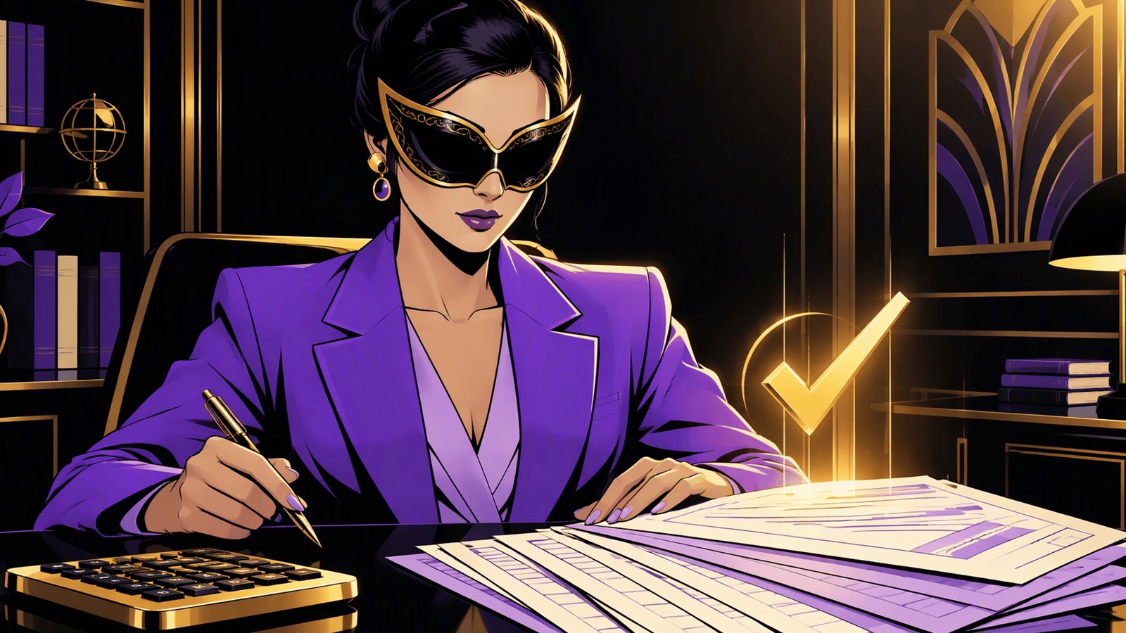 Boojee Tax — masked comic noir filing desk
