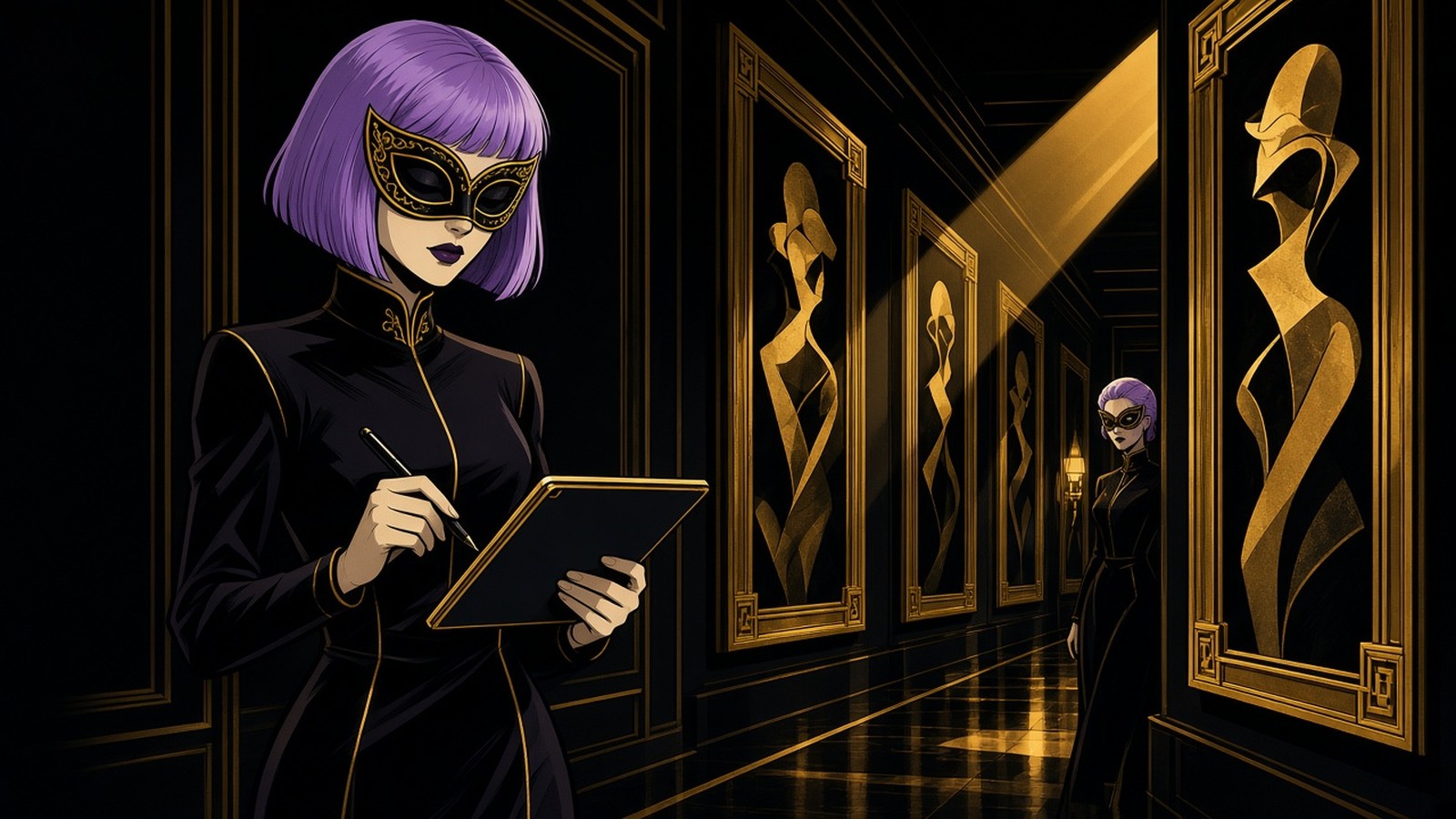 Estate Log — masked comic noir property ledger